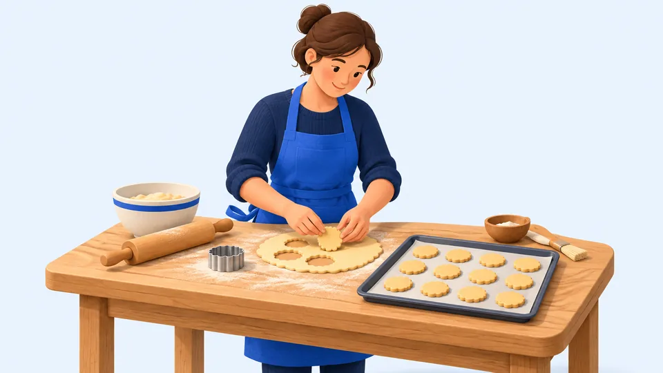 Une artisane prépare des biscuits à la main dans son atelier.